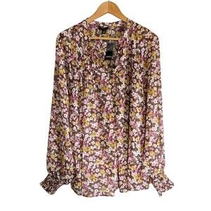 Torrid Smocked Crinkle Blouse Womens 2X Floral Blouson Sleeve Windy NWT